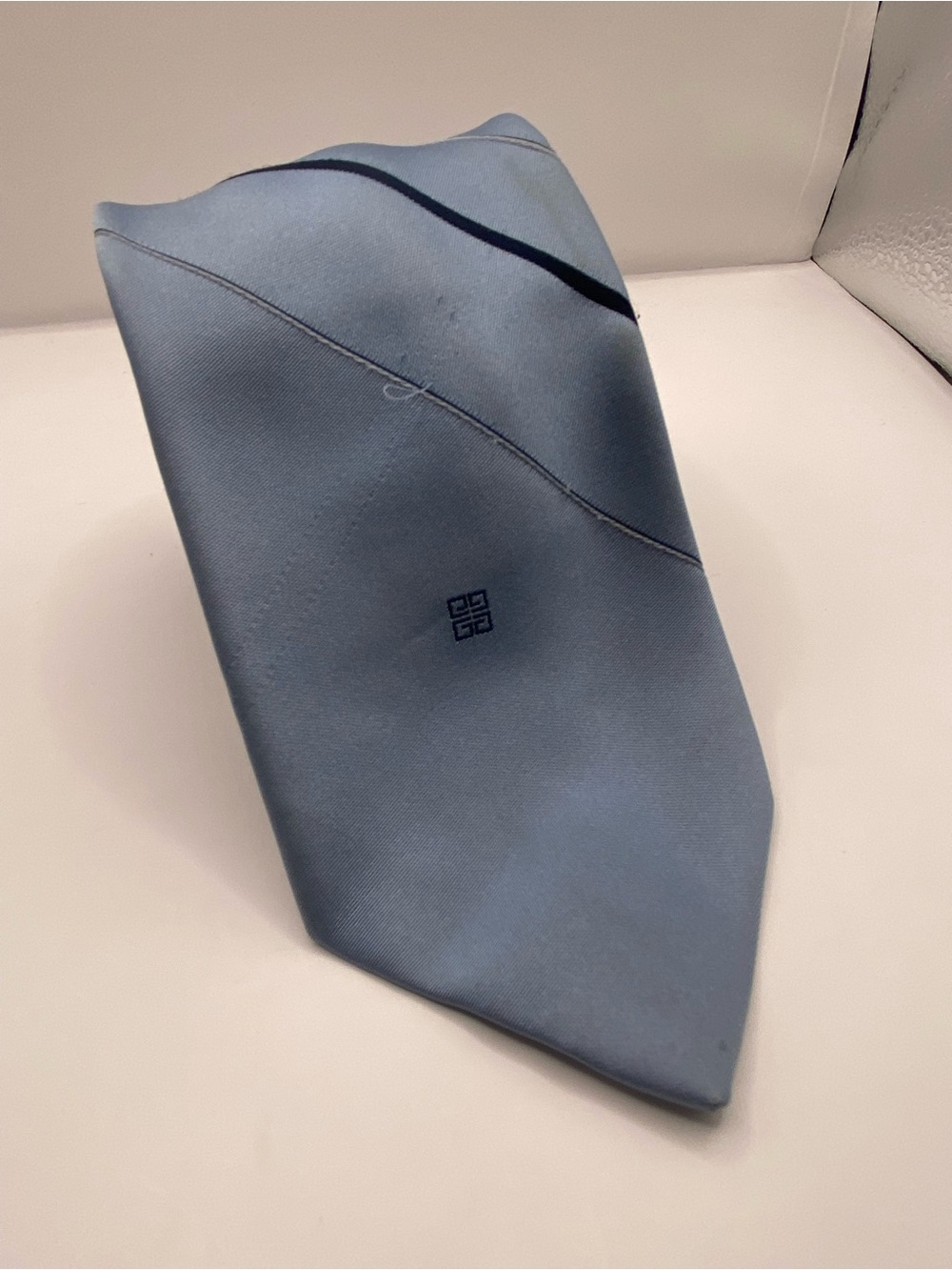 Givenchy Light Blue Silk Tie with Navy and Red Stripes